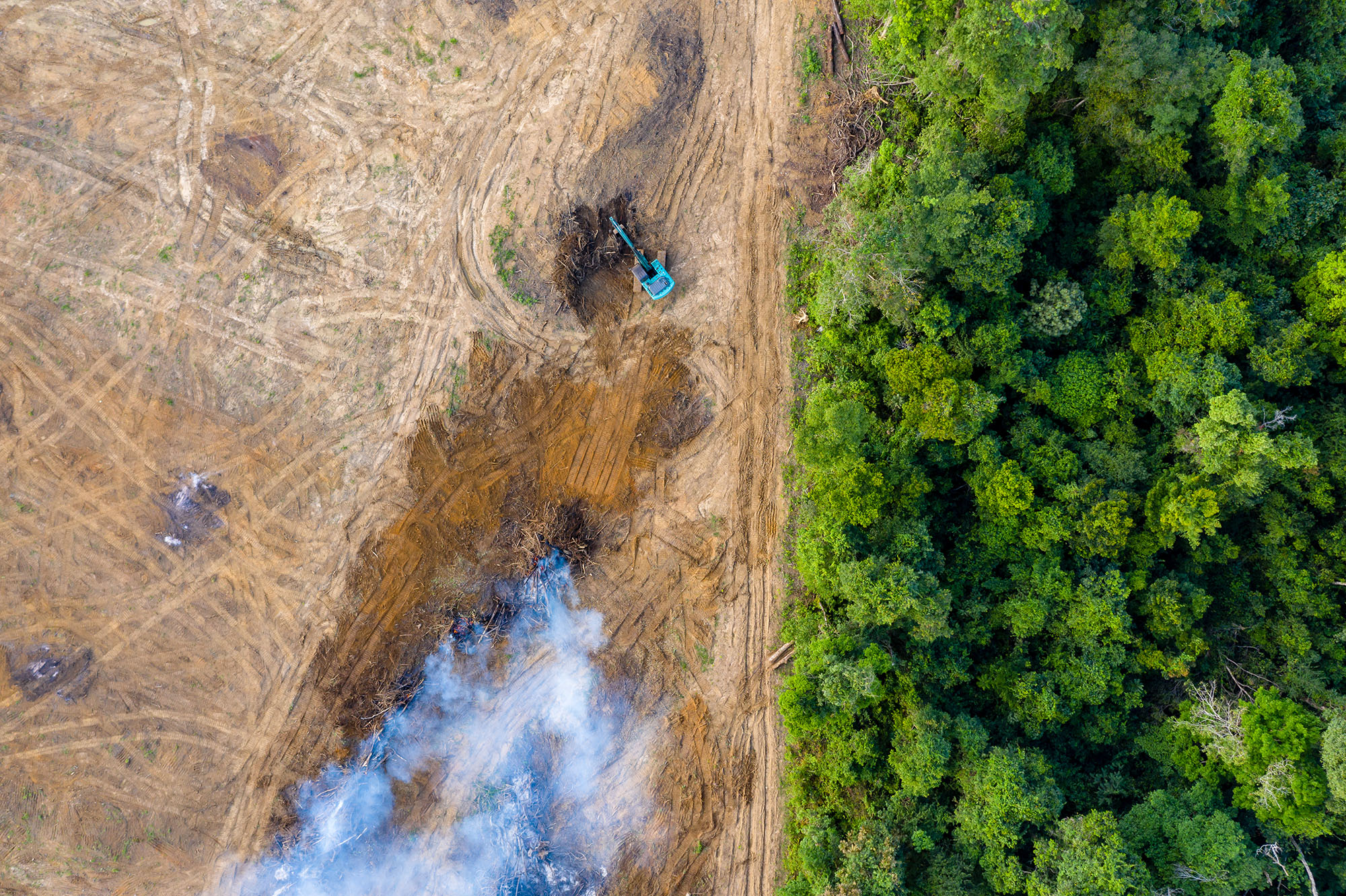 Aerial view of deforestation.  Rainforest being removed to make